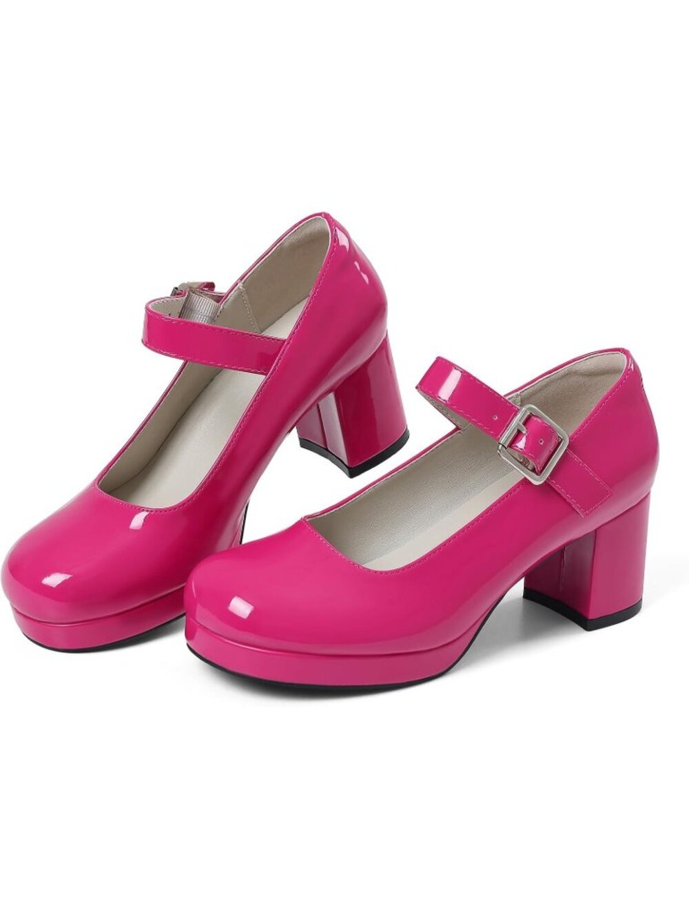 Women's Rose Low Chunky Heel Mary Jane Ankle Buckle Strap Sweet Round Toe Shoes - Picture 6 of 6